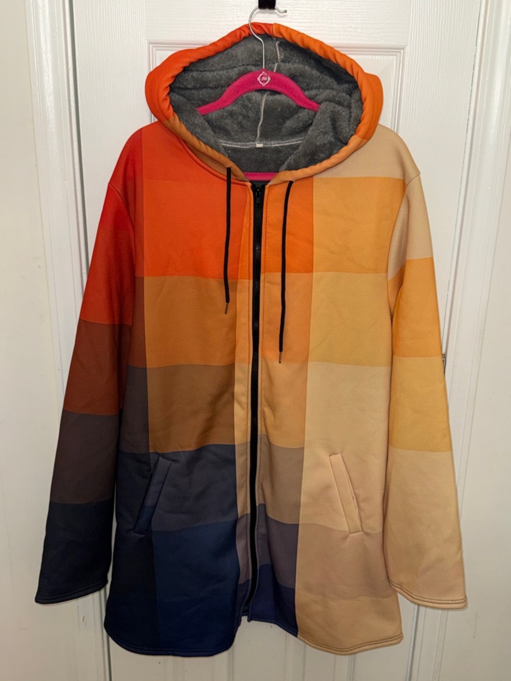 Colorblock Hooded Zip Jacket in Orange, Tan & Navy